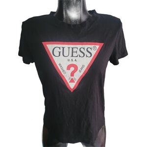 Guess Black T-Shirt with Logo Front Size XL